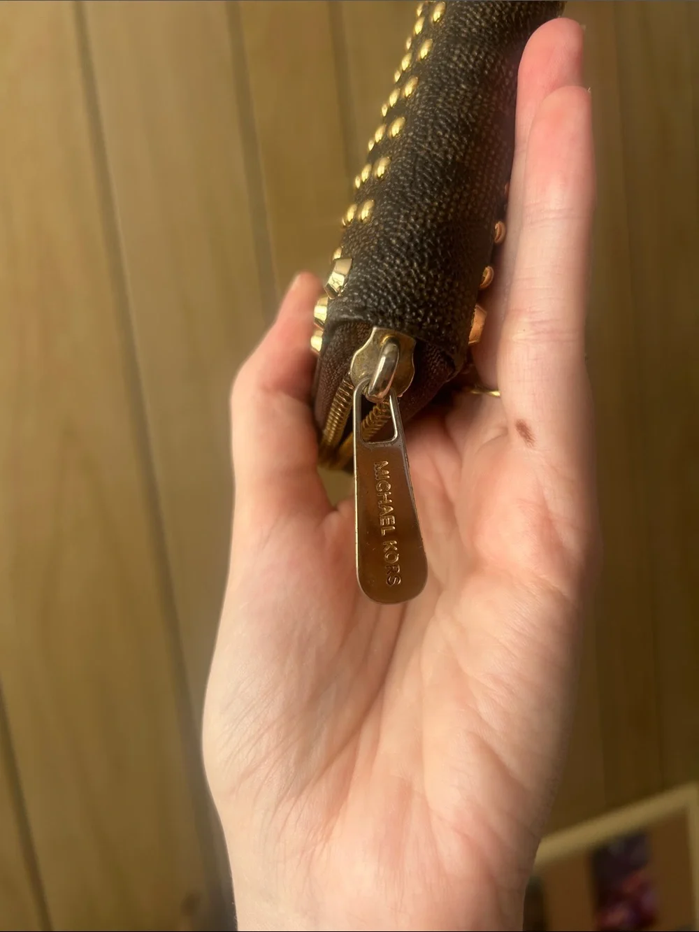 Michael Kors brown and gold studded wallet